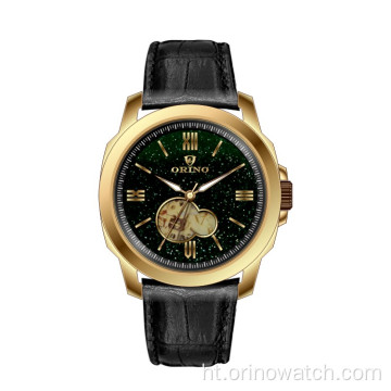 Fashion Mechanical Watch pou Gason an ak Stone Dial